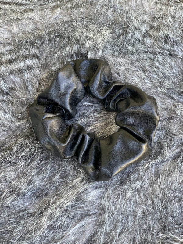 Black Faux Leather Scrunchie 01